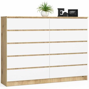 Kummut K160 CLP, 10 sahtliga, tamme/valge, 160 × 121 × 40 cm