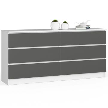 Kummut K160 CLP, 6 sahtlit, valge/hall, 160 × 77 × 40 cm