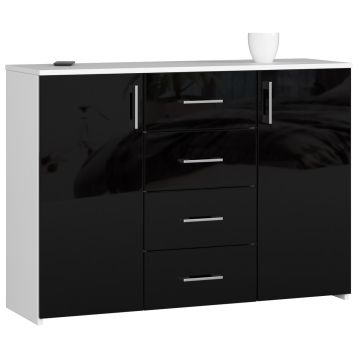 Kummut K45, 4 sahtlit ja 2 ust, valge/must, 110 × 80 × 35 cm