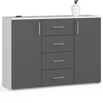 Kummut K45 AkordV2, 4 sahtlit, valge/hall, 110 × 80 × 35 cm