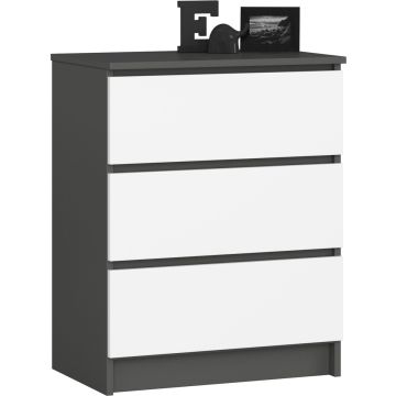 Kummut K60, 3 sahtlit, hall-valge, 60 × 77 × 40 cm