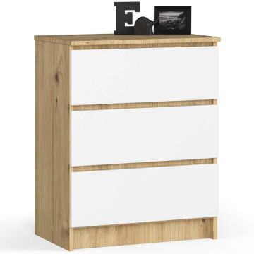 Kummut K60, 3 sahtliga, pruuni/valget värvi, 60 × 77 × 40 cm