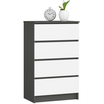Kummut K60, 4 sahtlit, hallikas/valge, 60 × 99 × 40 cm
