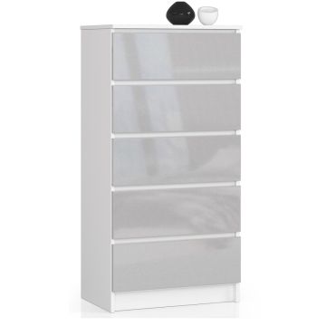 Kummut K60, 5 sahtlit, valge/halli, 60 × 121 × 40 cm