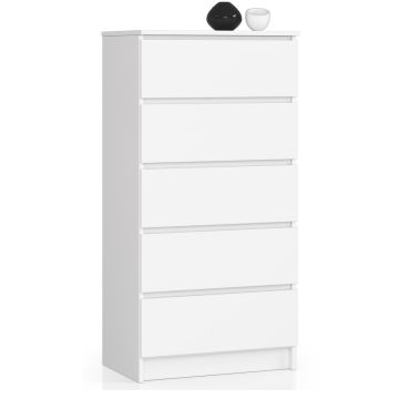 Kummut K60, 5 sahtliga, valge, 60 × 121 × 40 cm