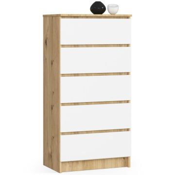 Kummut K60, 5 sahtlit, pruun/valge, 60 × 121 × 40 cm