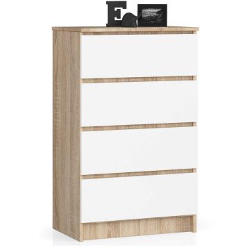 Kummut K60 AKORD Furniture Factory, 4 sahtlit, pruuni/valget värvi, 60 × 99 × 40 cm