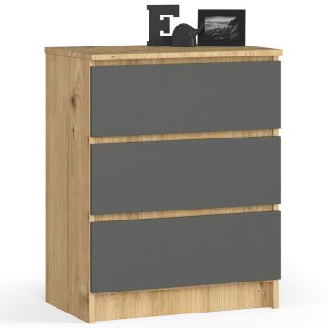 Kummut K60 CLP, 3 sahtlit, Pruun/hall, 60 × 77 × 40 cm