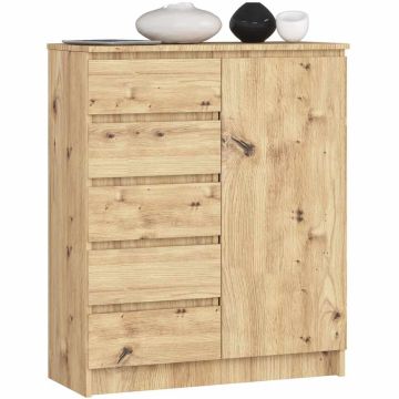 Kummut K80, 1 uks ja 5 sahtlit, Tamm, 80 × 97 × 35 cm