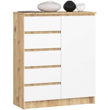 Kummut K80 1D 5SZ, 1 uks, 5 sahtlit, pruuni-valge värvi, 80 × 97 × 35 cm