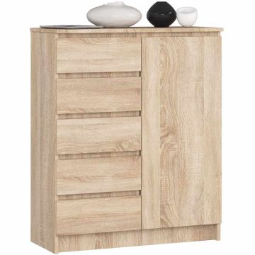 Kummut K80 1D 5SZ, 1 uks, 5 sahtlit, Pruun, 80 × 97 × 35 cm