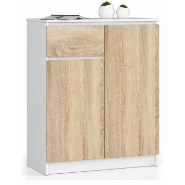 Kummut K80, 2 ust ja 1 sahtel, valge/pruun, 80 × 99 × 40 cm