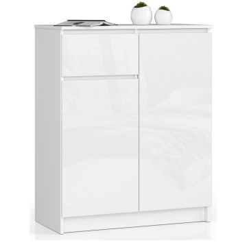 Kummut K80, 2 ust ja 1 sahtel, Valge, 80 × 99 × 40 cm