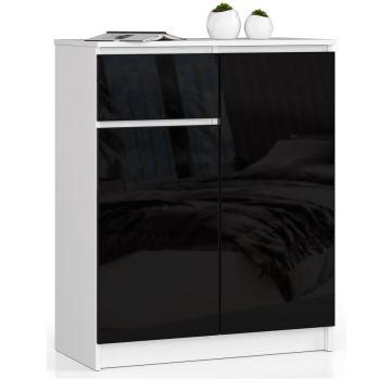 Kummut K80 CLP, 1 sahtel, 2 ust, valge/must, 80 × 99 × 40 cm