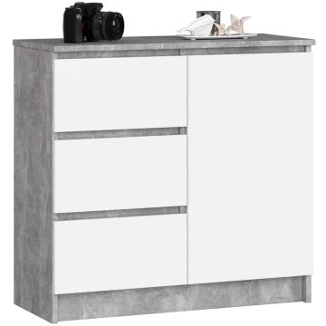 Kummut K80 JERRY, 1 uks, 3 sahtlit, Hall/valge, 80 × 77 × 35 cm