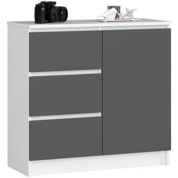 Kummut K80 JERRY, 1 uks ja 3 sahtlit, valge/halli, 80 × 77 × 35 cm