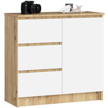 Kummut K80 JERRY, 1 uks, 3 sahtlit, tammevalge, 80 × 77 × 35 cm