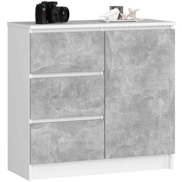 Kummut K80 JERRY, 1 uks, 3 sahtlit, valge/halli, 80 × 77 × 35 cm