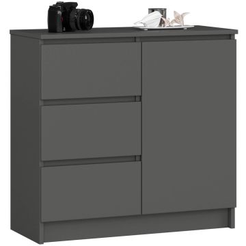Kummut K80 JERRY, 1 uks ja 3 sahtlit, Hall, 80 × 77 × 35 cm