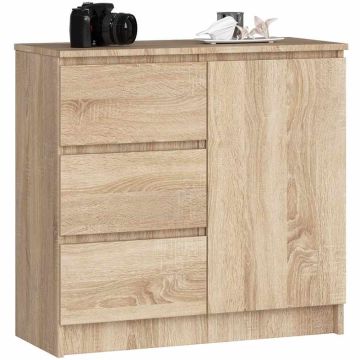 Kummut K80 JERRY, 1 uks ja 3 sahtlit, Tamm, 80 × 77 × 35 cm