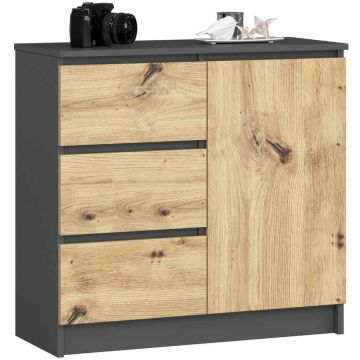 Kummut K80 JERRY CLP, 1 uks ja 3 sahtlit, halli/tamme värvi, 80 × 77 × 35 cm