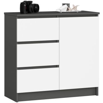 Kummut K80 JERRY CLP, 1 uks ja 3 sahtlit, halli/valget värvi, 80 × 77 × 35 cm