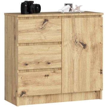 Kummut K80 JERRY, 1 ukse ja 3 sahtliga, pruun, 80 × 77 × 35 cm