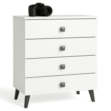 Kummut MOBI K-04, 4 sahtlit, valge/must, 60 × 73 × 37 cm