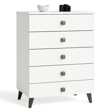 Kummut MOBI K05, 5 sahtlit, valge/must, 60 × 89 × 37 cm