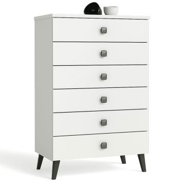 Kummut MOBI K06, 6 sahtlit, valge/must, 60 × 104 × 37 cm