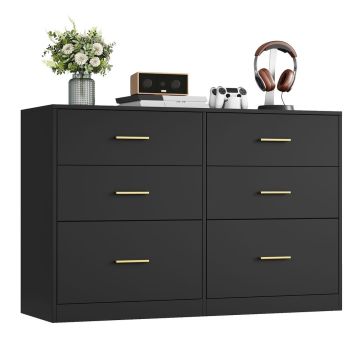 VASAGLE CUSTOS Chest of Drawers, 6 Drawers, Black, 40 × 78 × 119 cm