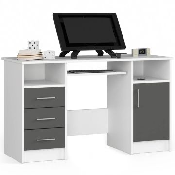 Arvutilaud ANA, 3 sahtlit, valge/hall, 124 × 74 × 52 cm