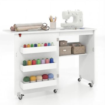 Computer desk, 3 hidden containers, White, 118.5 × 79.5 × 40 cm