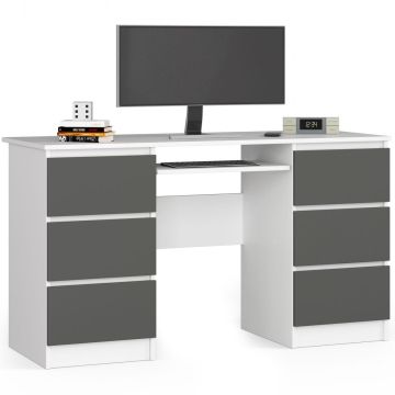 Arvutilaud A-11, 6 sahtlit, valge/hall, 135 × 77 × 50 cm