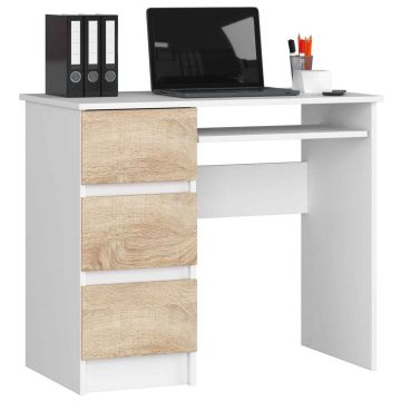 Arvutilaud A-6 CLP, vasakpoolne, 3 sahtlit, valge/pruun, 90 × 77 × 50 cm