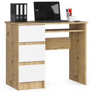 Arvutilaud A-6 CLP, vasakpoolne, 3 sahtlit, pruuni-valge, 90 × 77 × 50 cm