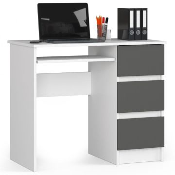 Arvutilaud A-6, parempoolne, 3 sahtlit, valge/hall, 90 × 77 × 50 cm