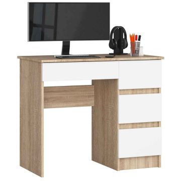 Arvutilaud A-7 CLP, parempoolne, 4 sahtlit, tammevalge, 90 × 77 × 50 cm