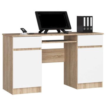 Arvutilaud A5, 2 sahtlit, tamme/valge, 135 × 77 × 50 cm