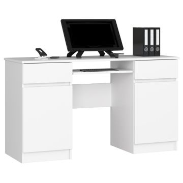 Arvutilaud A5, 2 sahtlit, Valge, 135 × 77 × 50 cm