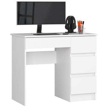 Arvutilaud AKORD A-7 CLP, parempoolne, 4 sahtlit, Valge, 90 × 77 × 50 cm