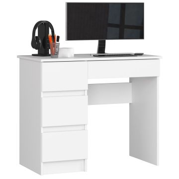 Arvutilaud AKORD A-7 CLP, vasakpoolne, 4 sahtlit, Valge, 90 × 77 × 50 cm