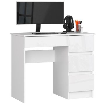 Arvutilaud AKORD Furniture Factory A-7, parempoolne, 4 sahtlit, valge, 90 × 77 × 50 cm