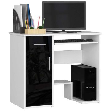 Arvutilaud JAY, 1 sahtel, 1 uks, 3 riiulit, valge/must, 90 × 74 × 50 cm