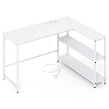 Computer desk, L-shaped, with charging station and shelves, 131 × 106 × 75 cm