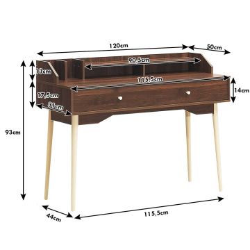 Computer desk, shelf and drawer, Brown, 119.38 × 92.71 × 44.45 cm