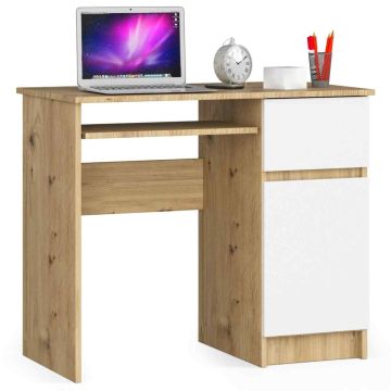 Arvutilaud PIKSEL, parempoolne, 1 sahtel, valge/pruuni, 90 × 77 × 50 cm