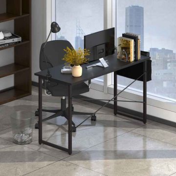 Computer desk with side storage, left, Black, 119.38 × 50.8 × 76.2 cm