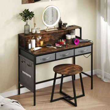 Computer desk, with stool, brown, 110 × 95.5 × 50 cm