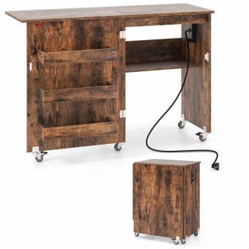 Computer desk, foldable, 3 storage compartments, Brown, 116 × 78 × 41 cm
